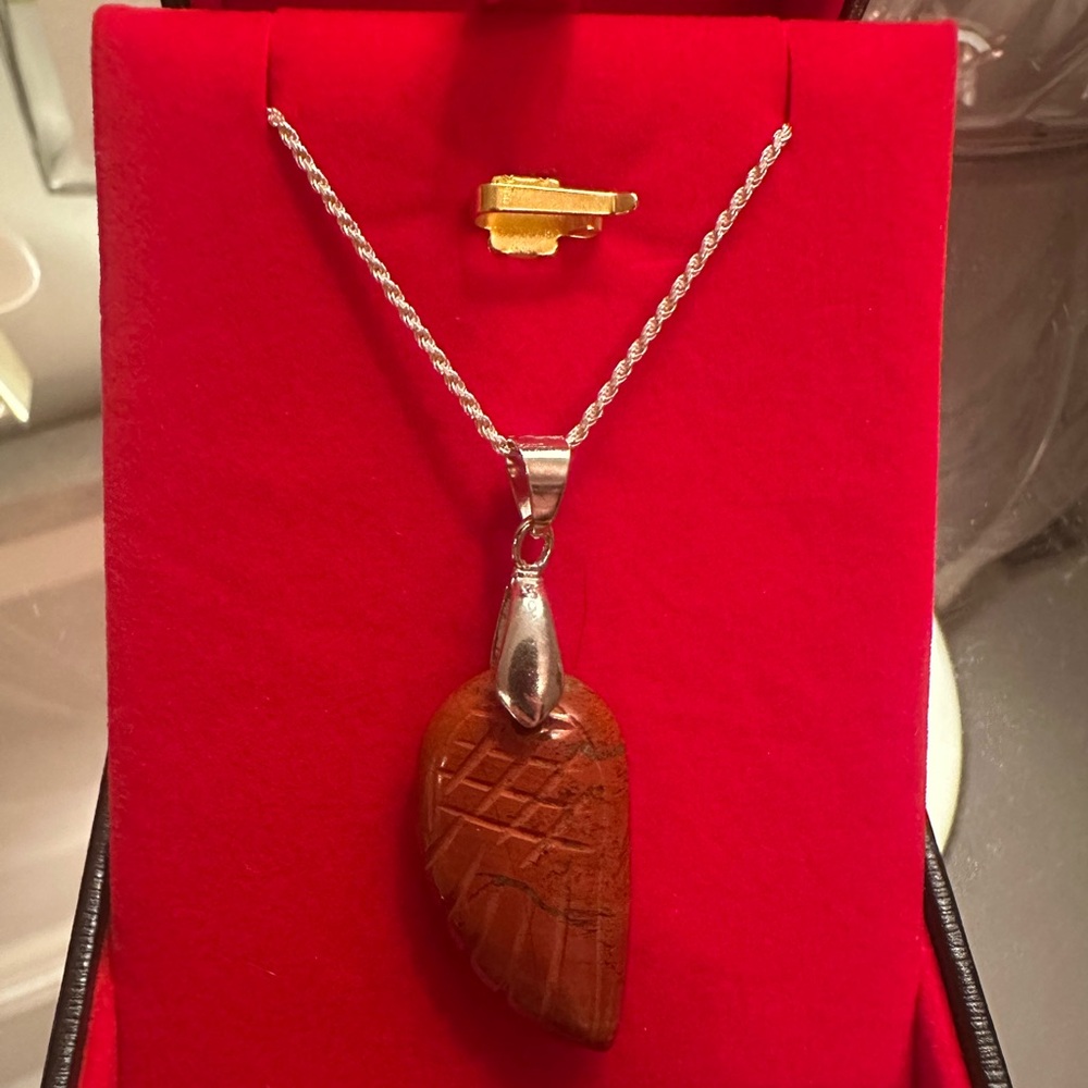 Red Jasper Angel Wing Pendant Necklace by TraxNYC - new in box